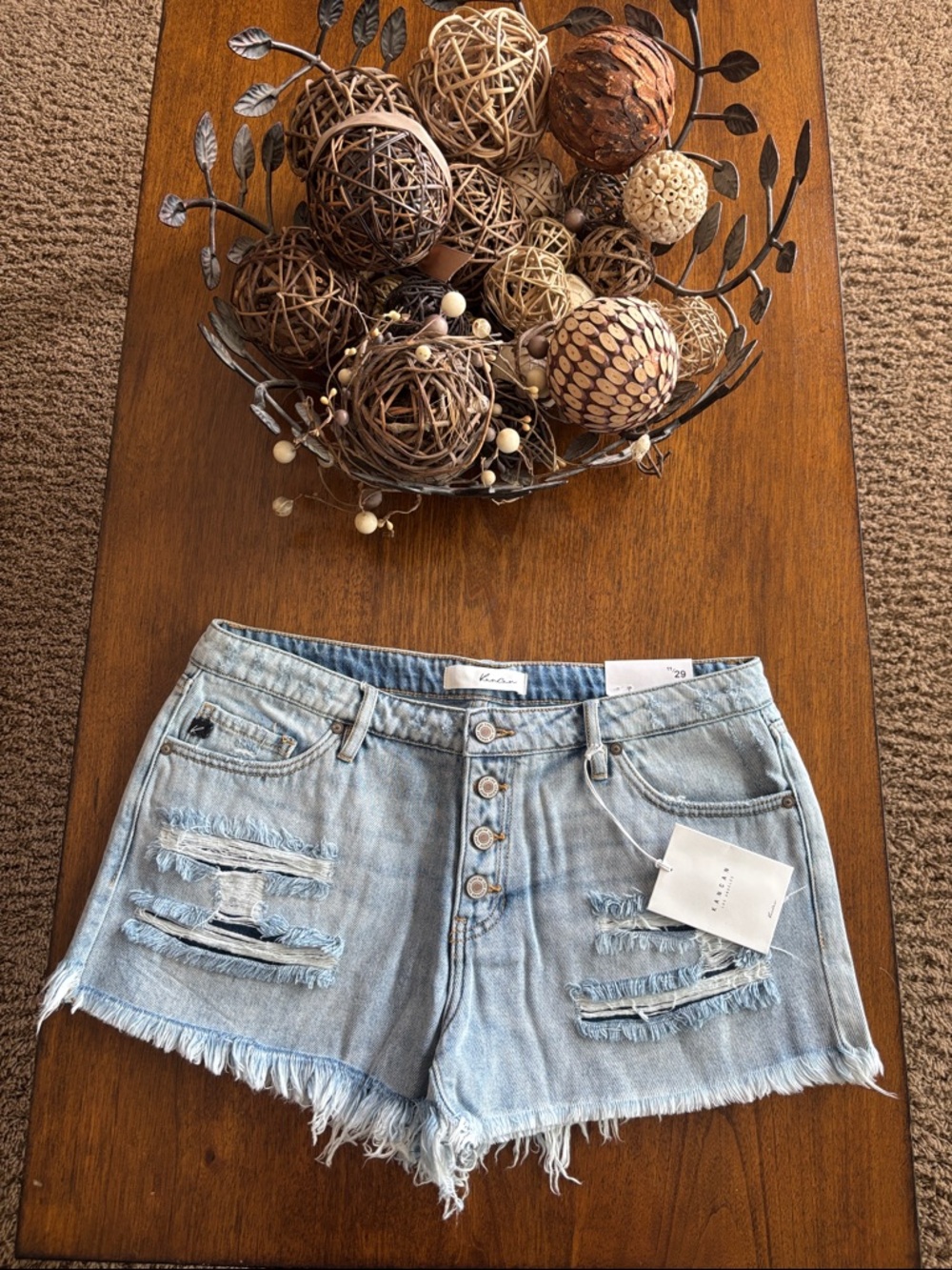 KanCan Light Wash Distressed Denim Shorts
